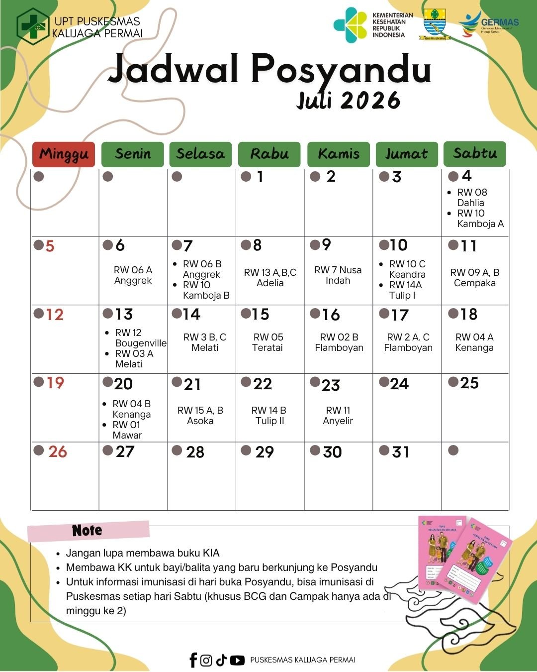 Jadwal Posyandu Kelurahan Kalijaga